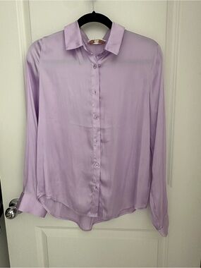 Francesca's Collections Lavender Satin Button-Down Shirt